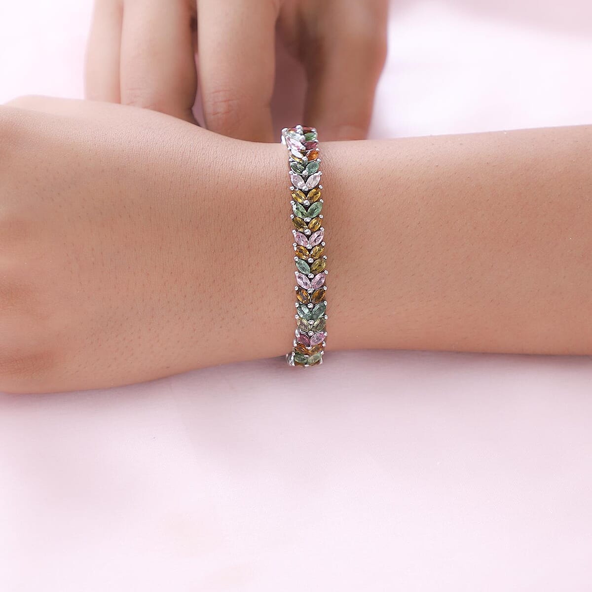 Multi-Tourmaline Double-Row Bracelet in Platinum Over Sterling Silver (7.25 In) 14.65 ctw image number 2