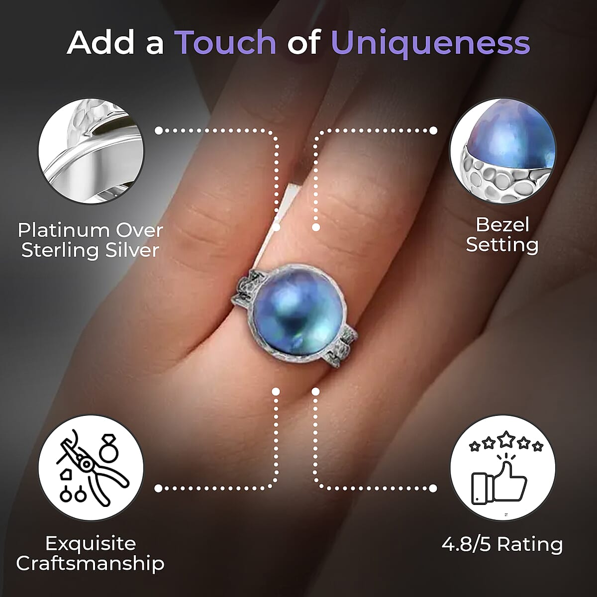 Bali Legacy Blue Mabe Pearl Spinner Ring , Blue Mabe Pearl Ring , Sterling Silver Ring , Silver Spinner Ring , Fidget Anxiety Ring image number 2