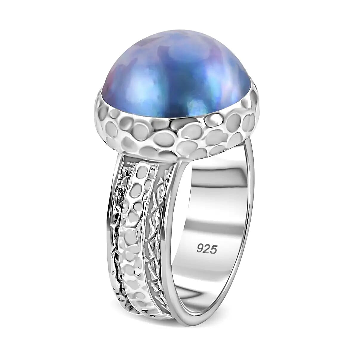 Bali Legacy Blue Mabe Pearl Spinner Ring , Blue Mabe Pearl Ring , Sterling Silver Ring , Silver Spinner Ring , Fidget Anxiety Ring image number 4