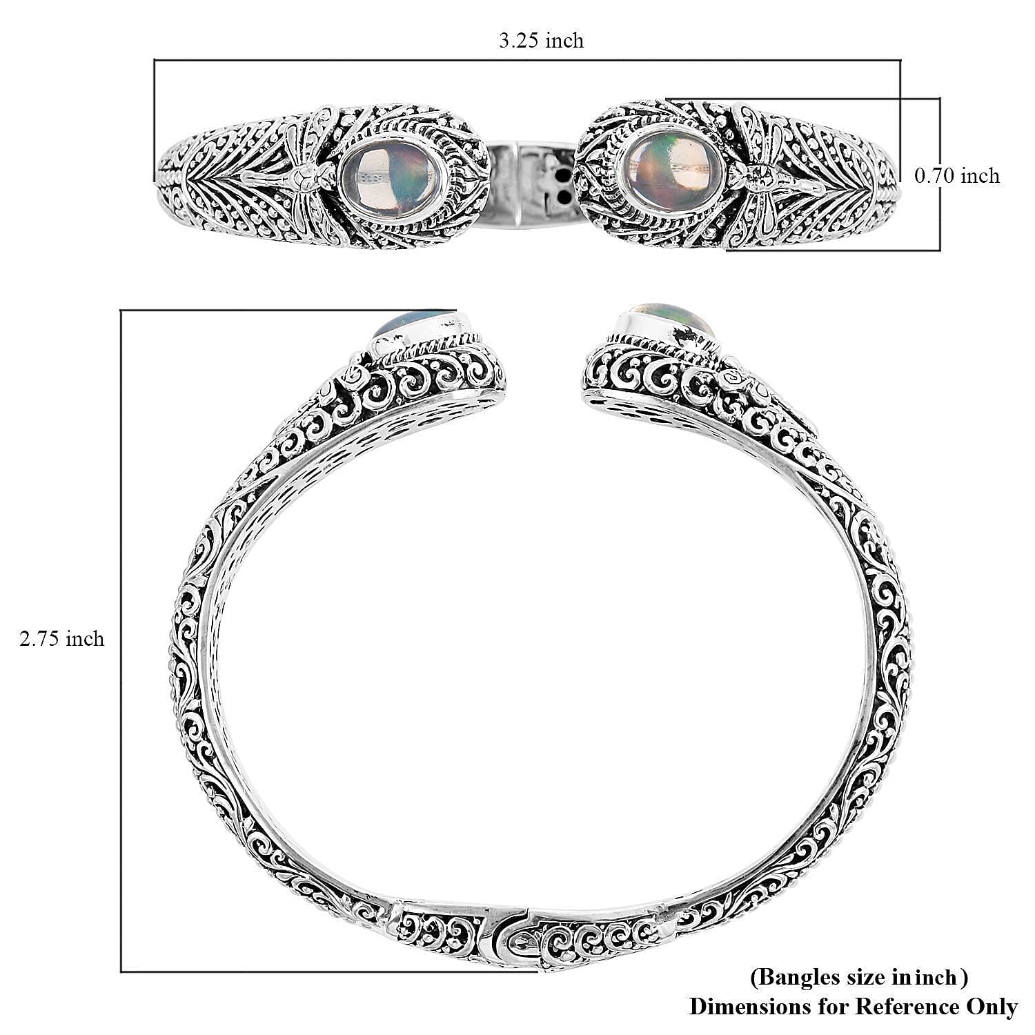 Bali Legacy Ethiopian Welo Opal 1.25 ctw Bracelet in Sterling Silver, Silver Cuff Bracelet, Dragonfly Bracelet (7.50 In)