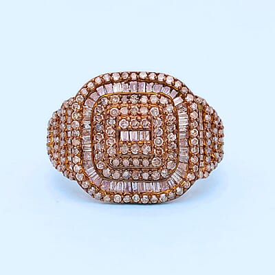 Natural Champagne Diamond Cocktail Ring in Rhodium & Vermeil RG Over Sterling Silver (Size 10.0) 2.00 ctw