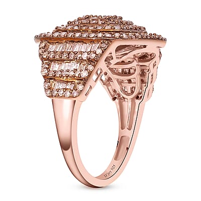 Natural Champagne Diamond Cocktail Ring in Rhodium & Vermeil RG Over Sterling Silver (Size 10.0) 2.00 ctw