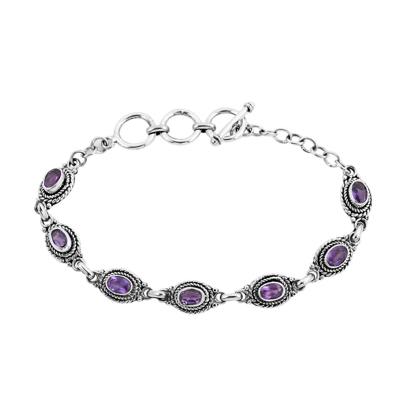 Bali Legacy Amethyst Toggle Clasp Bracelet in Sterling Silver (7.50 In) 3.85 ctw
