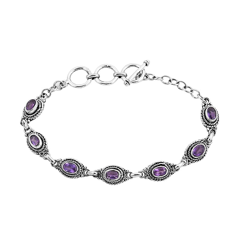 Bali Legacy Amethyst Toggle Clasp Bracelet in Sterling Silver (7.50 In) 3.85 ctw