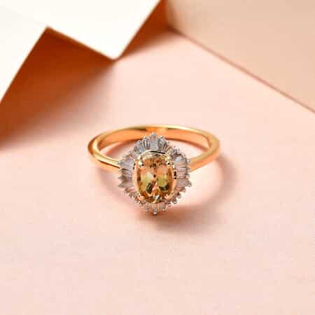Premium Natural Golden Tanzanite and Diamond Ring in Vermeil Yellow Gold Over Sterling Silver 1.00 ctw image number 1