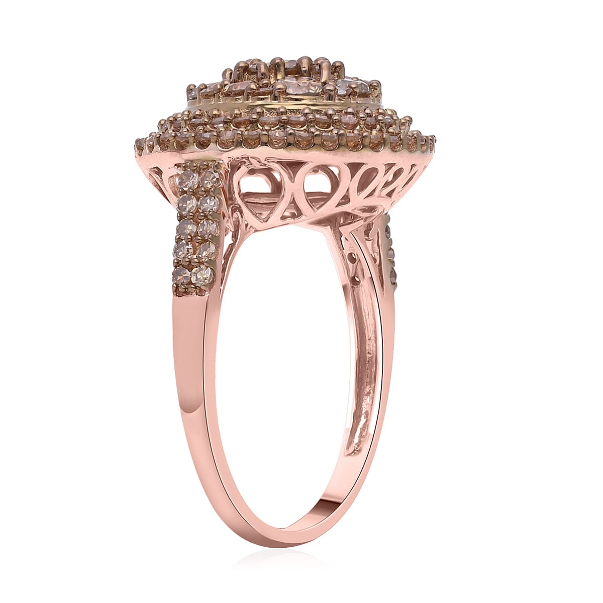 Doorbuster SGL Certified LUXORO 10K Rose Gold Natural Champagne Diamond (I3) Cocktail Ring (4.25 g) 2.10 ctw image number 3