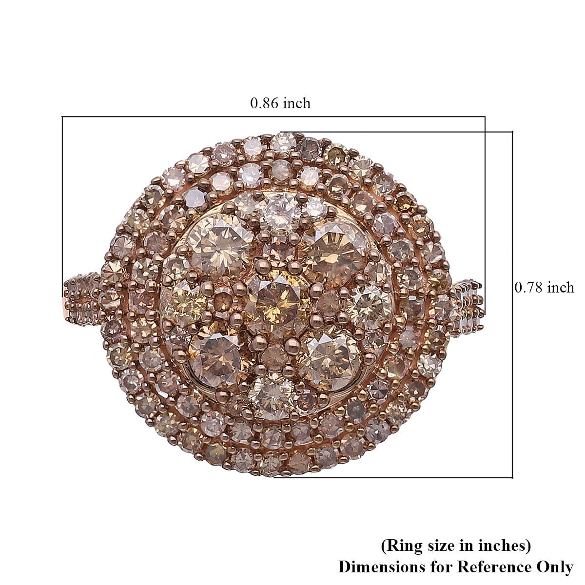 Doorbuster SGL Certified LUXORO 10K Rose Gold Natural Champagne Diamond (I3) Cocktail Ring (4.25 g) 2.10 ctw image number 5