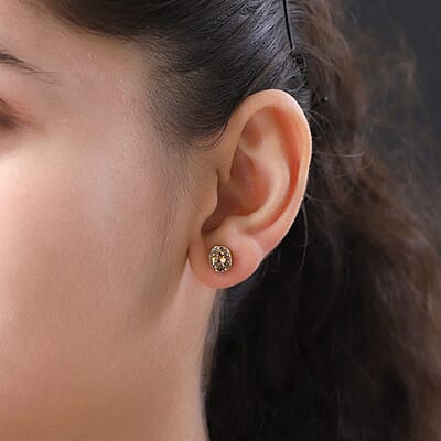 Golden Tanzanite and Natural Champagne Diamond Stud Earrings in Vermeil YG Over Sterling Silver 1.10 ctw