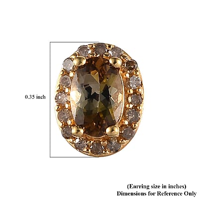 Golden Tanzanite and Natural Champagne Diamond Stud Earrings in Vermeil YG Over Sterling Silver 1.10 ctw