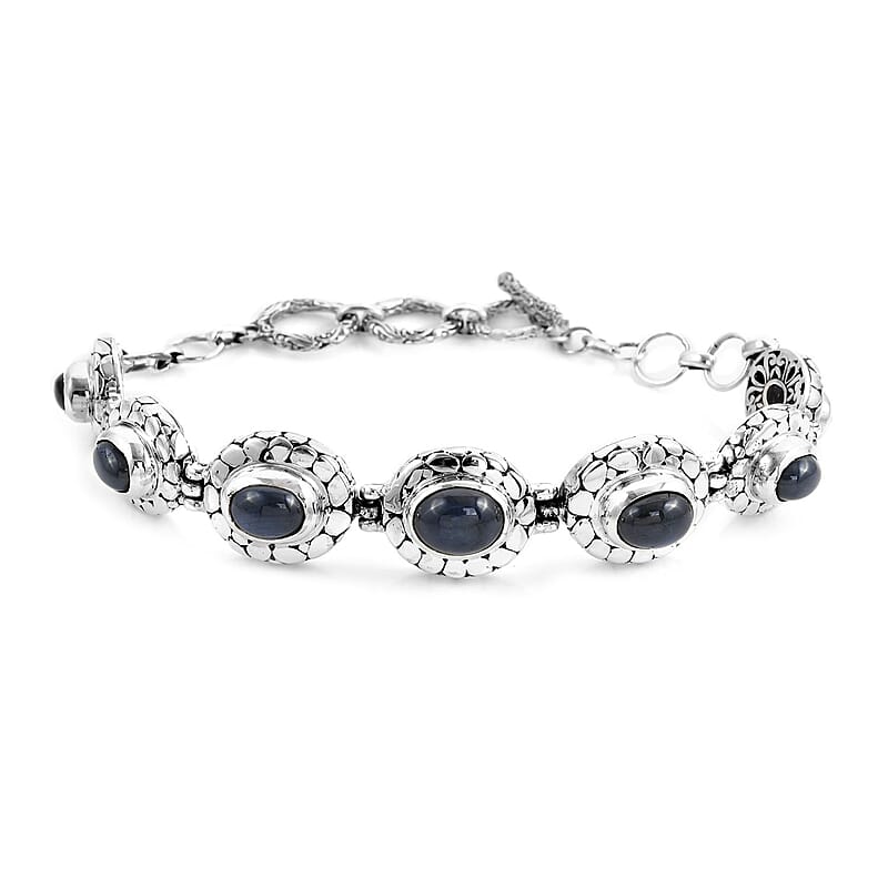 Bali Legacy Blue Star Sapphire (DF) Toggle Clasp Bracelet in Sterling Silver (7.50 In) 12.00 ctw