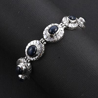 Bali Legacy Blue Star Sapphire (DF) Toggle Clasp Bracelet in Sterling Silver (7.50 In) 12.00 ctw