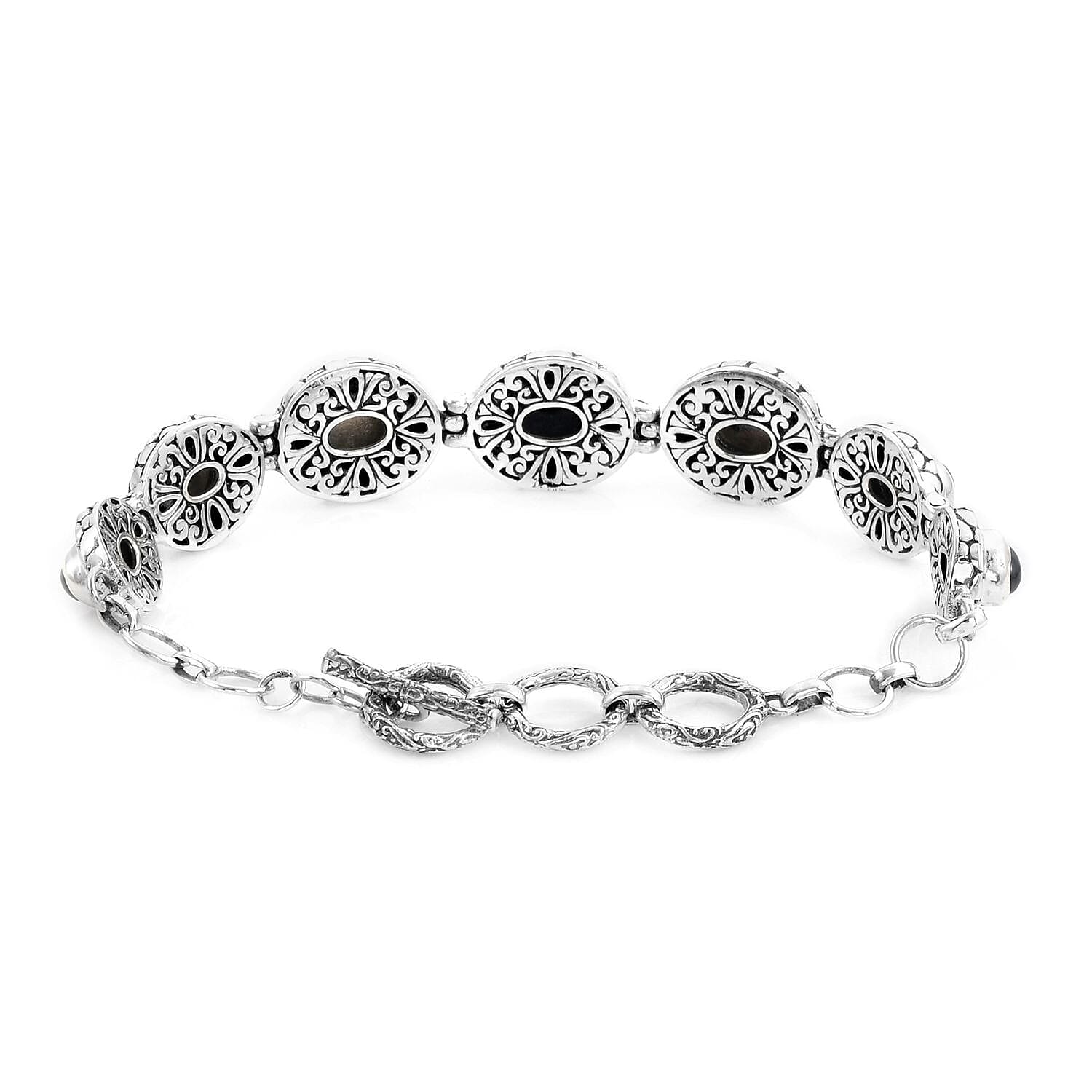 Bali Legacy Blue Star Sapphire (DF) Toggle Clasp Bracelet in Sterling Silver (7.50 In) 12.00 ctw