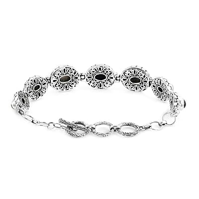 Bali Legacy Blue Star Sapphire (DF) Toggle Clasp Bracelet in Sterling Silver (7.50 In) 12.00 ctw