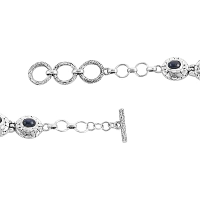 Bali Legacy Blue Star Sapphire (DF) Toggle Clasp Bracelet in Sterling Silver (7.50 In) 12.00 ctw