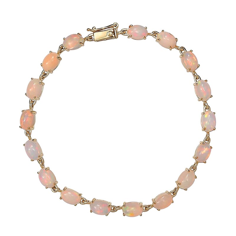 Luxoro 10K Yellow Gold Premium Ethiopian Welo Opal Link Bracelet (6.50 In) 8.40 ctw