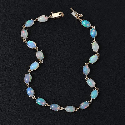 Luxoro 10K Yellow Gold Premium Ethiopian Welo Opal Link Bracelet (6.50 In) 8.40 ctw