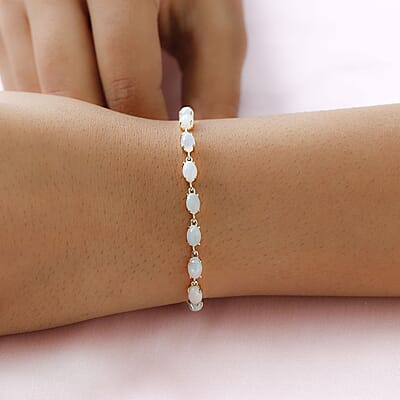 Luxoro 10K Yellow Gold Premium Ethiopian Welo Opal Link Bracelet (6.50 In) 8.40 ctw