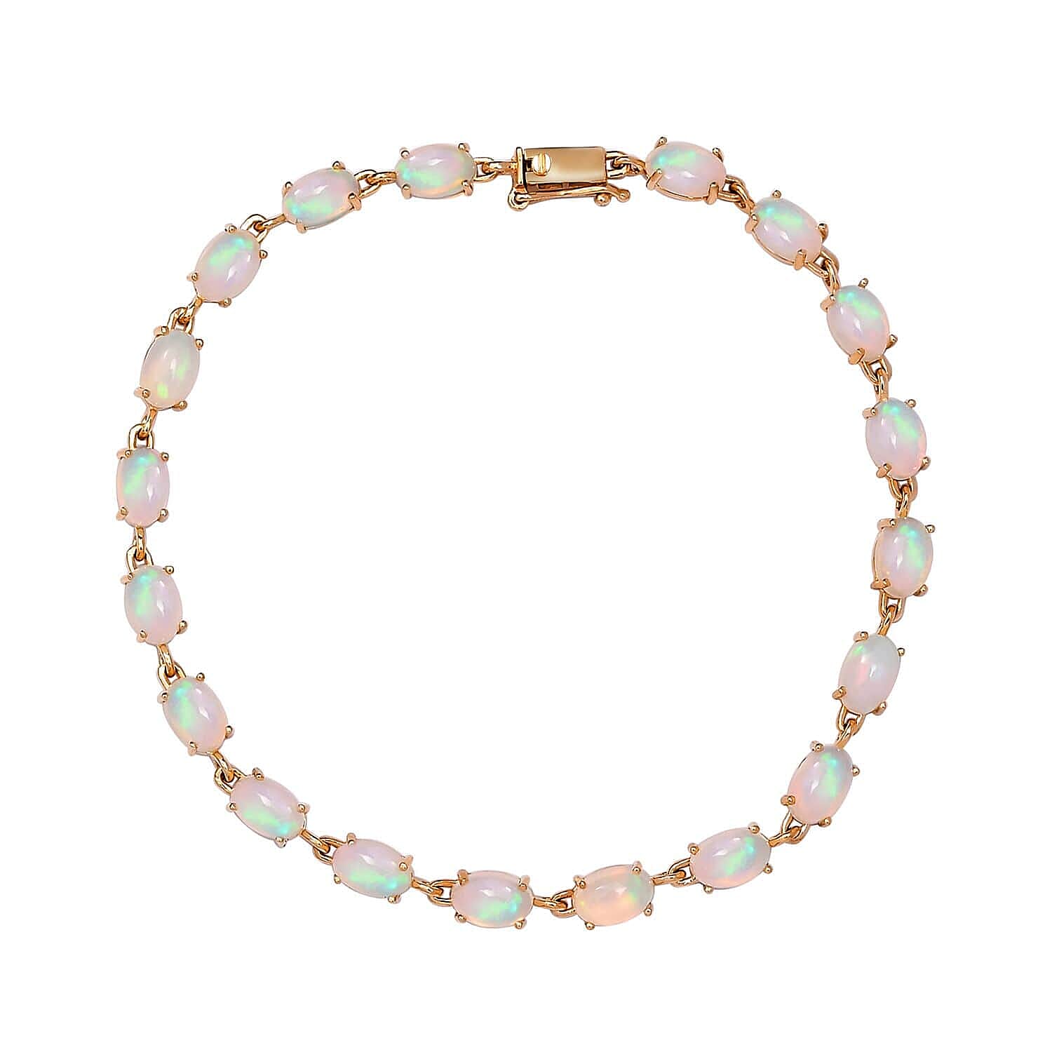 LUXORO 10K Yellow Gold Premium Ethiopian Welo Opal Link Bracelet (6.50 In) 2.15 Grams 8.40 ctw