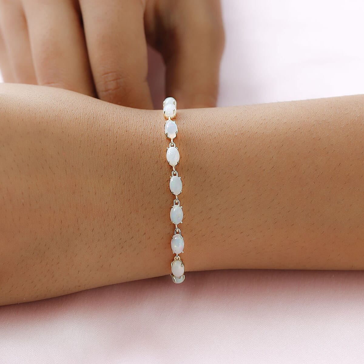 Luxoro 10K Yellow Gold Premium Ethiopian Welo Opal Link Bracelet (8.00 In) 8.40 ctw image number 2