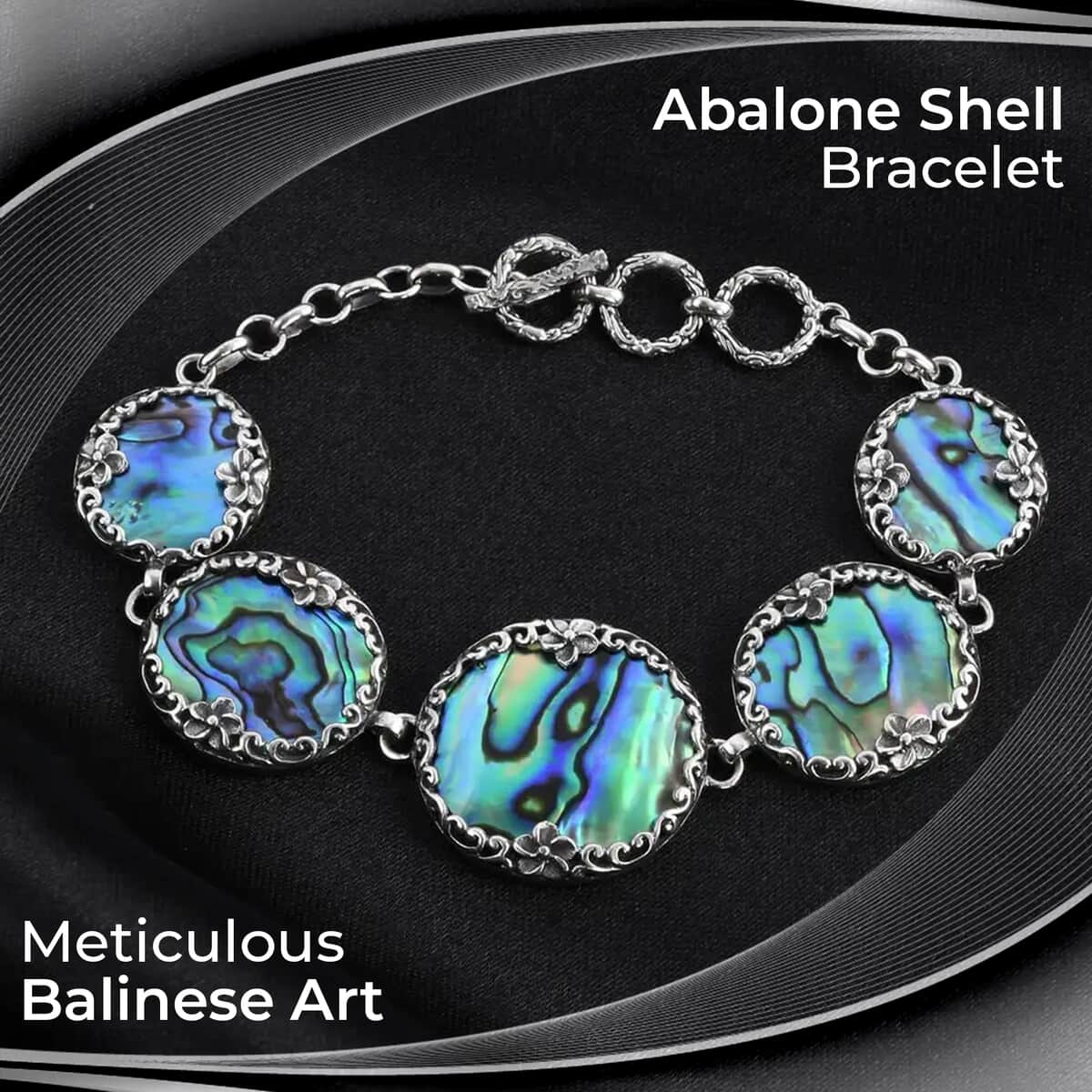 Bali Legacy Abalone Shell Bracelet in Sterling Silver, Sterling Silver Bracelet, 5 Stone Bracelet, Toggle Clasp Bracelet, Silver Jewelry, Birthday Gift (6.50-8.0In) image number 1
