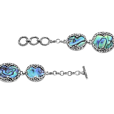 Bali Legacy Abalone Shell Bracelet in Sterling Silver, Sterling Silver Bracelet, 5 Stone Bracelet, Toggle Clasp Bracelet, Silver Jewelry, Birthday Gift (6.50-8.0In)