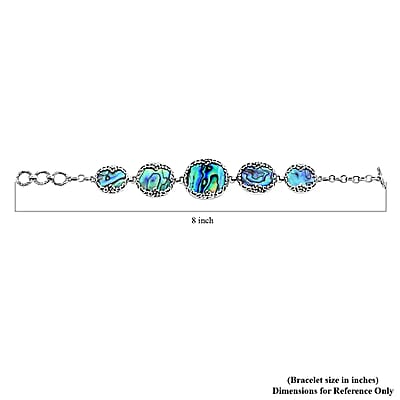 Bali Legacy Abalone Shell Bracelet in Sterling Silver, Sterling Silver Bracelet, 5 Stone Bracelet, Toggle Clasp Bracelet, Silver Jewelry, Birthday Gift (6.50-8.0In)