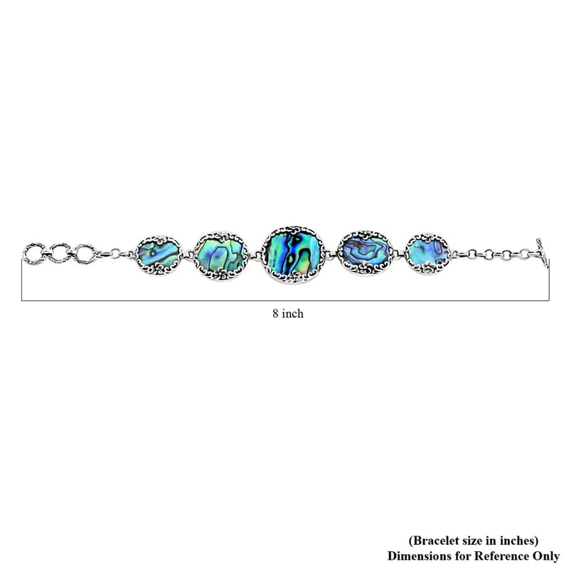 Bali Legacy Abalone Shell Bracelet in Sterling Silver, Sterling Silver Bracelet, 5 Stone Bracelet, Toggle Clasp Bracelet, Silver Jewelry, Birthday Gift (6.50-8.0In)