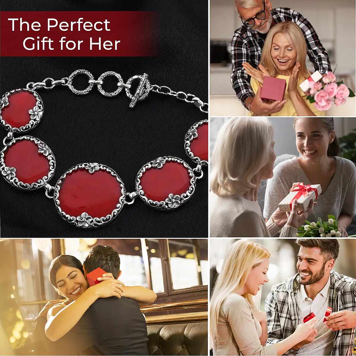 Bali Legacy Sponge Coral Bracelet in Sterling Silver, Sterling Silver Bracelet, 5 Stone Bracelet, Toggle Clasp Bracelet, Silver Jewelry, Birthday Gift (7.50 In) image number 3