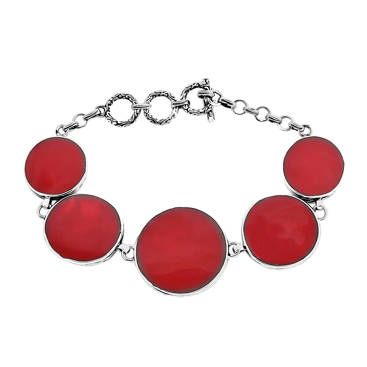 Bali Legacy Sponge Coral Bracelet in Sterling Silver, Sterling Silver Bracelet, 5 Stone Bracelet, Toggle Clasp Bracelet, Silver Jewelry, Birthday Gift (7.50 In) image number 4