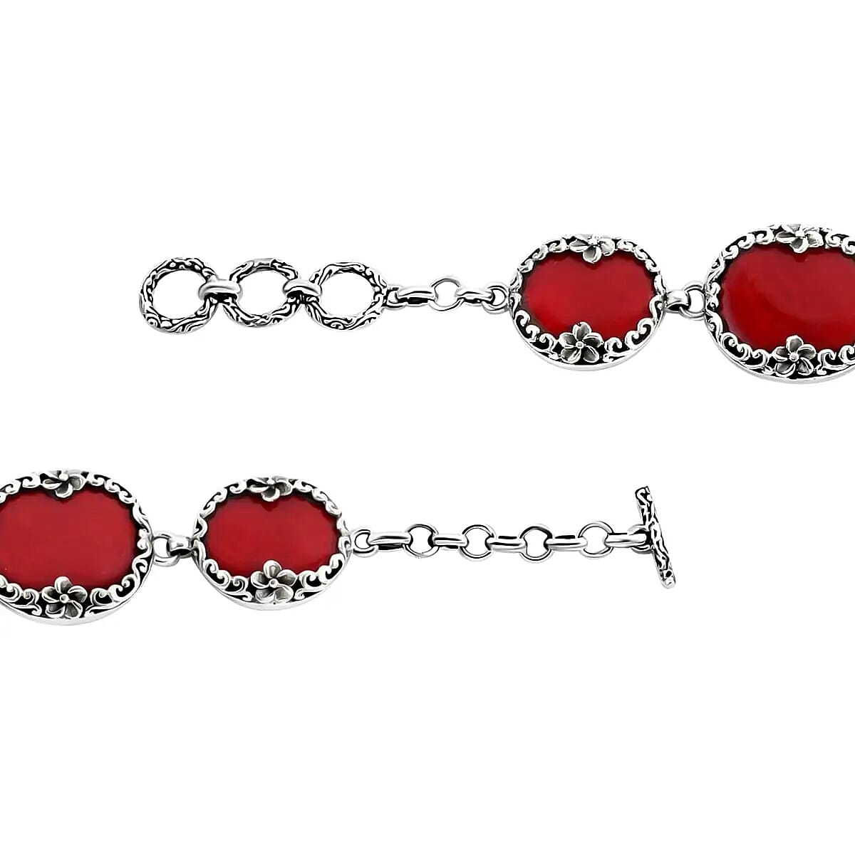 Bali Legacy Sponge Coral Bracelet in Sterling Silver, Sterling Silver Bracelet, 5 Stone Bracelet, Toggle Clasp Bracelet, Silver Jewelry, Birthday Gift (7.50 In) image number 5