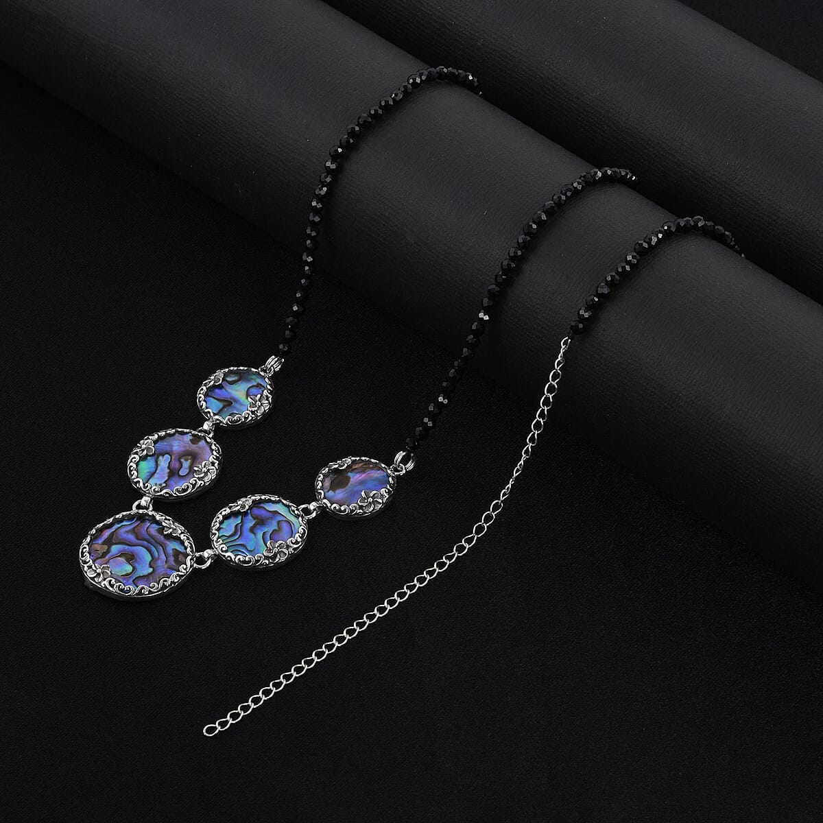 Bali Legacy Abalone Shell Pendant with Thai Black Spinel Beaded Necklace 20 Inches in Sterling Silver 50.00 ctw image number 1