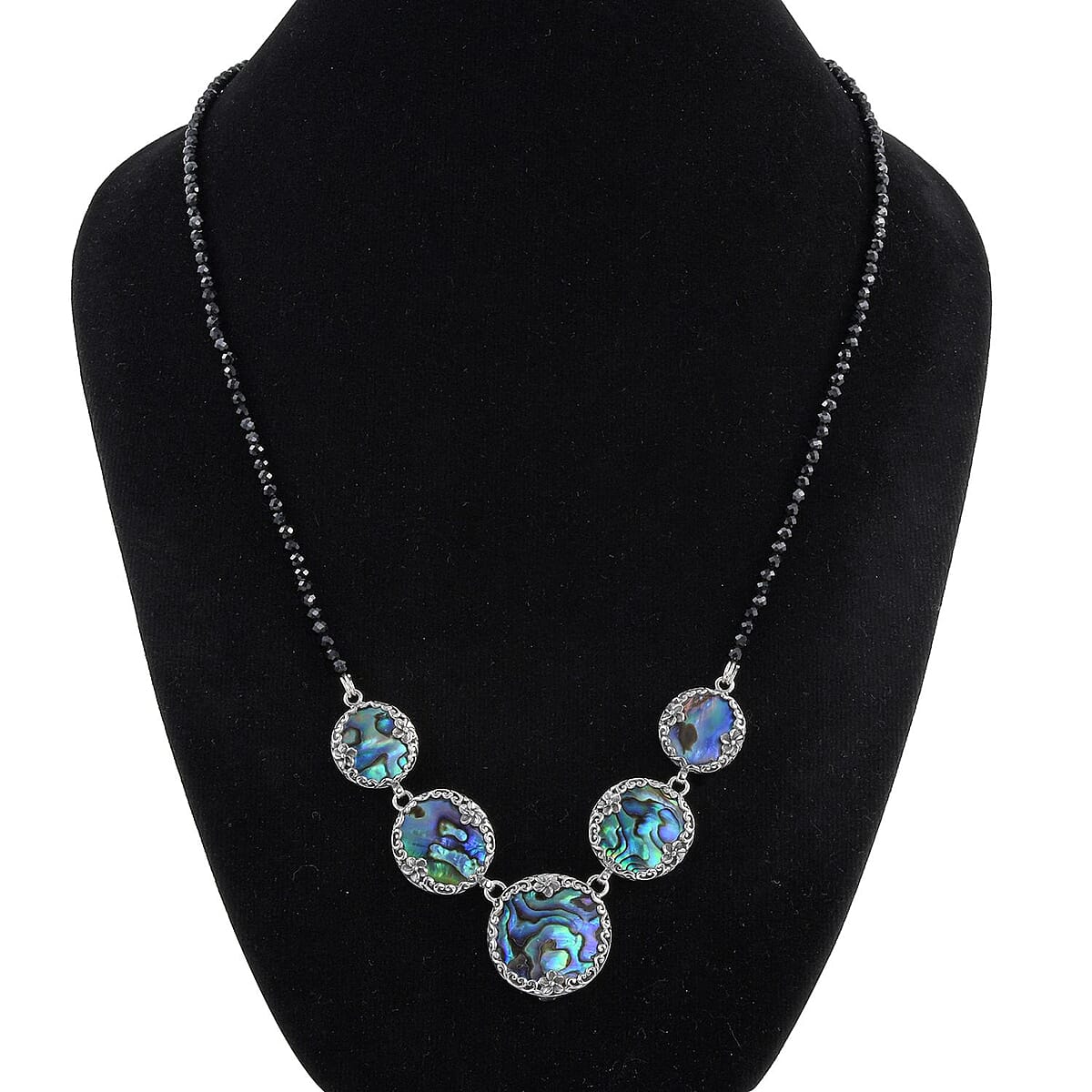 Bali Legacy Abalone Shell Pendant with Thai Black Spinel Beaded Necklace 20 Inches in Sterling Silver 50.00 ctw image number 2