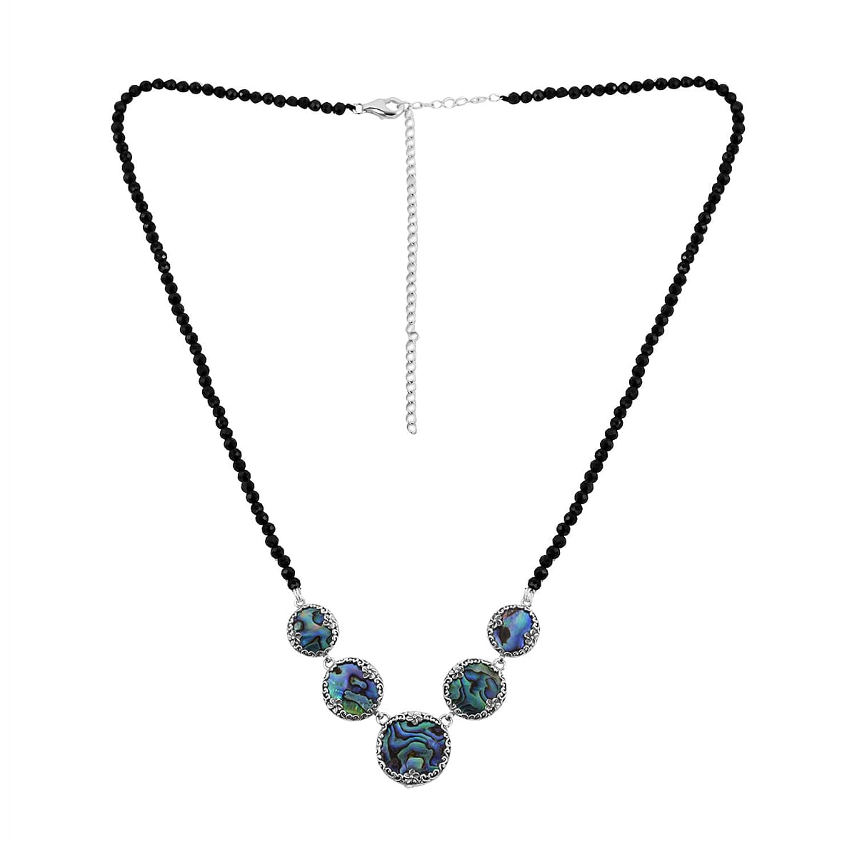 Bali Legacy Abalone Shell Pendant with Thai Black Spinel Beaded Necklace 20 Inches in Sterling Silver 50.00 ctw image number 3