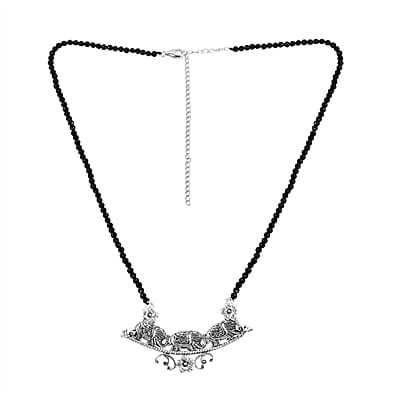 Bali Legacy Thai Black Spinel 46.50 ctw Beaded Necklace, Elephant Necklace, Sterling Silver Necklace, Spinel Beads Necklace, 20-22 Inch Necklace