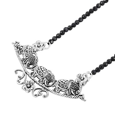 Bali Legacy Thai Black Spinel 46.50 ctw Beaded Necklace, Elephant Necklace, Sterling Silver Necklace, Spinel Beads Necklace, 20-22 Inch Necklace