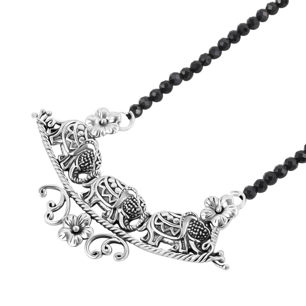Mother’s Day Gift Bali Legacy Thai Black Spinel Beaded Necklace, Elephant Necklace, Sterling Silver Necklace, Spinel Beads Necklace, 20-22 Inch Necklace 32.50 ctw image number 4