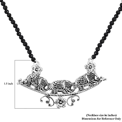 Bali Legacy Thai Black Spinel 46.50 ctw Beaded Necklace, Elephant Necklace, Sterling Silver Necklace, Spinel Beads Necklace, 20-22 Inch Necklace