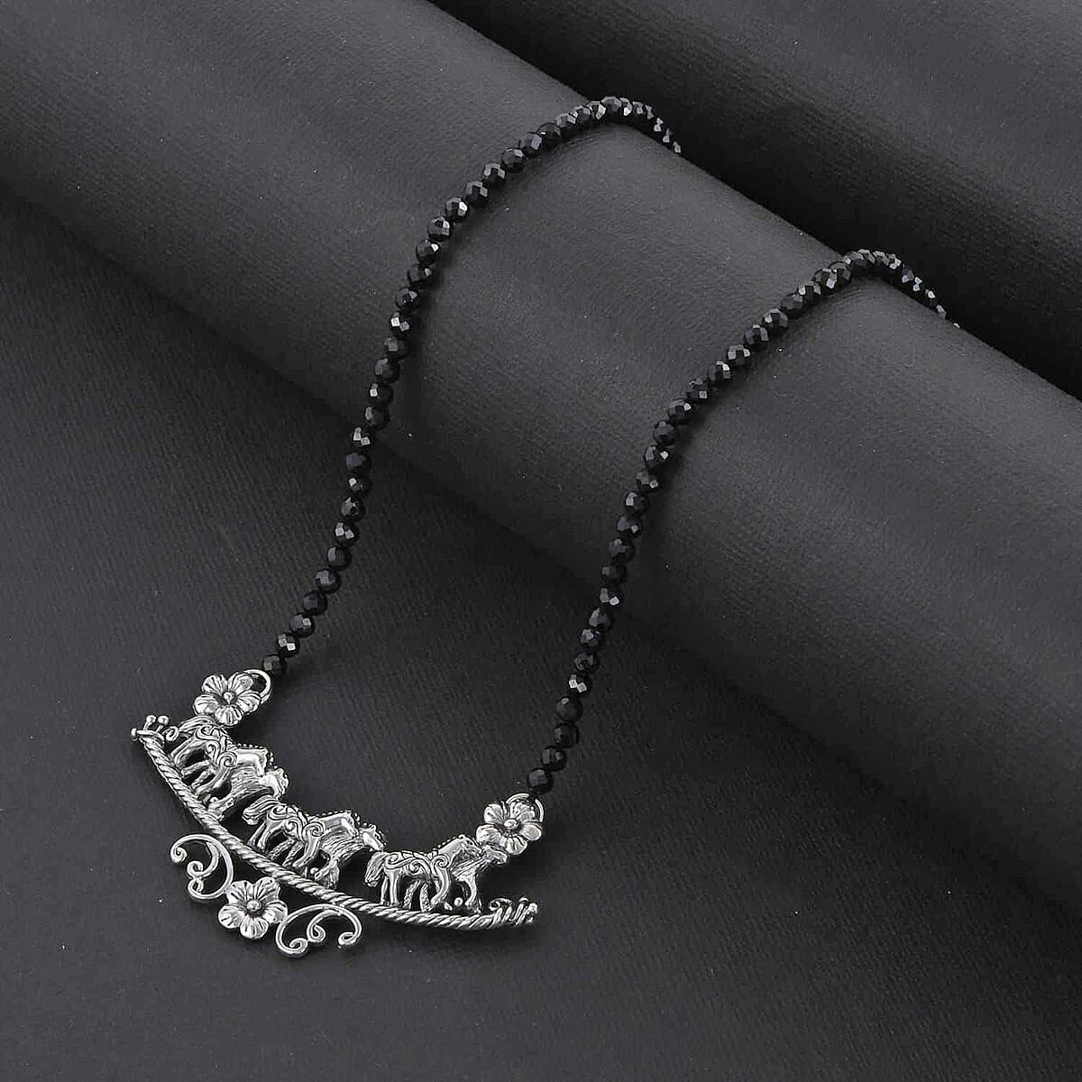 Bali Legacy Thai Black Spinel 32.00 ctw Beaded Necklace, Horse Necklace, Sterling Silver Necklace, Spinel Beads Necklace, 20-22 Inch Necklace image number 1