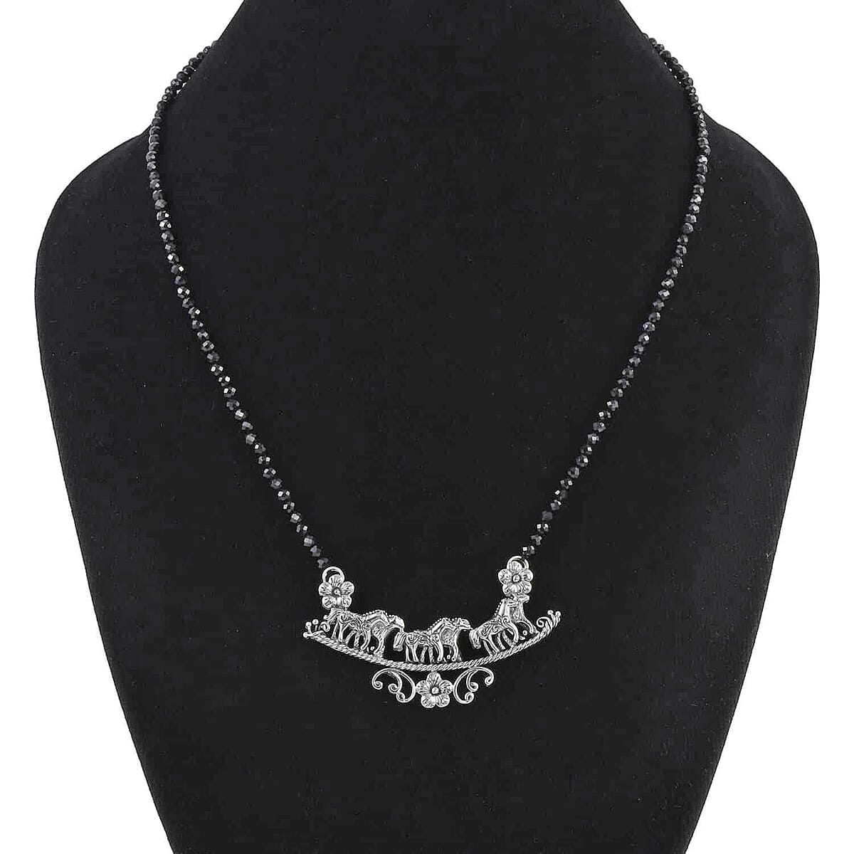 Bali Legacy Thai Black Spinel 32.00 ctw Beaded Necklace, Horse Necklace, Sterling Silver Necklace, Spinel Beads Necklace, 20-22 Inch Necklace image number 2