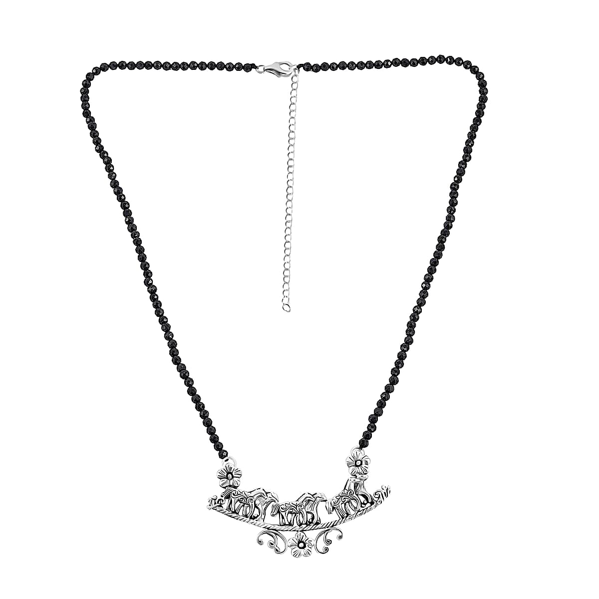 Bali Legacy Thai Black Spinel 32.00 ctw Beaded Necklace, Horse Necklace, Sterling Silver Necklace, Spinel Beads Necklace, 20-22 Inch Necklace image number 3