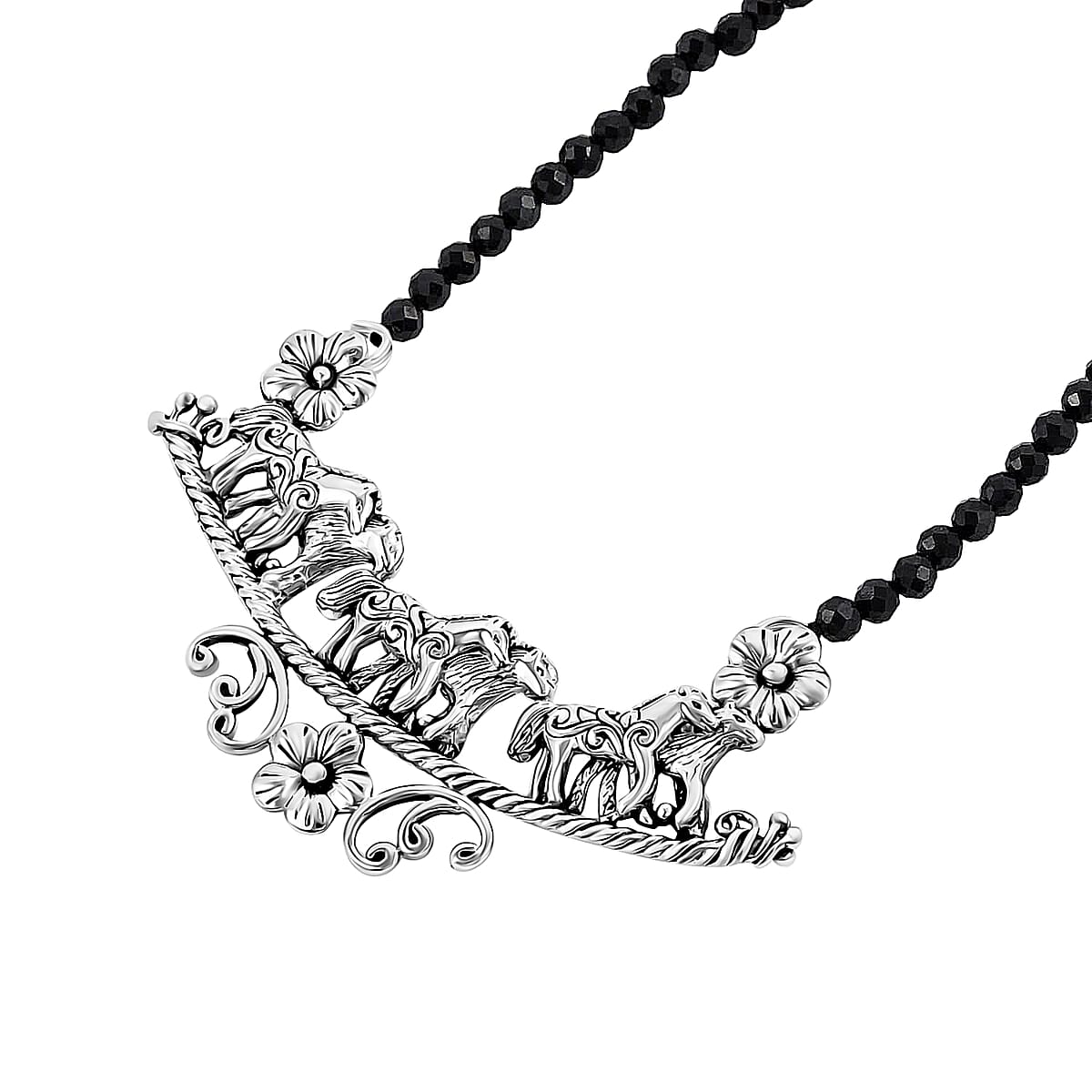 Bali Legacy Thai Black Spinel 32.00 ctw Beaded Necklace, Horse Necklace, Sterling Silver Necklace, Spinel Beads Necklace, 20-22 Inch Necklace image number 4