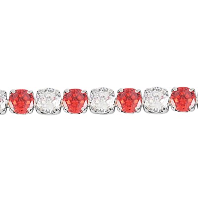 Simulated Red and White Diamond Tennis Bracelet in Silvertone (7.50 In) 9.90 ctw