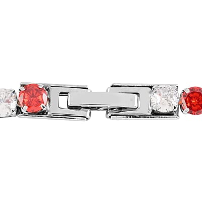 Simulated Red and White Diamond Tennis Bracelet in Silvertone (7.50 In) 9.90 ctw