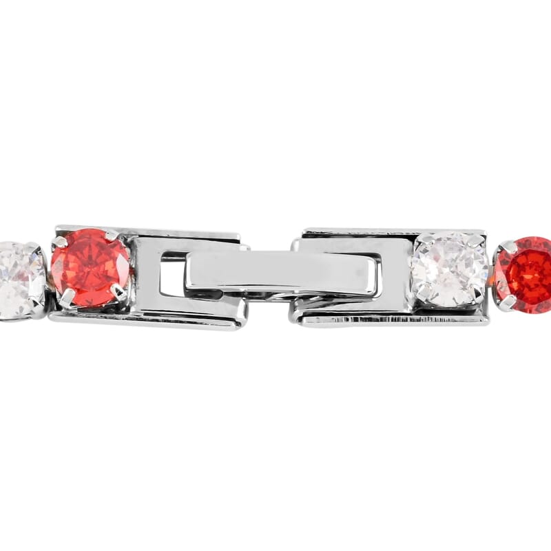 Simulated Red and White Diamond Tennis Bracelet in Silvertone (7.50 In) 9.90 ctw