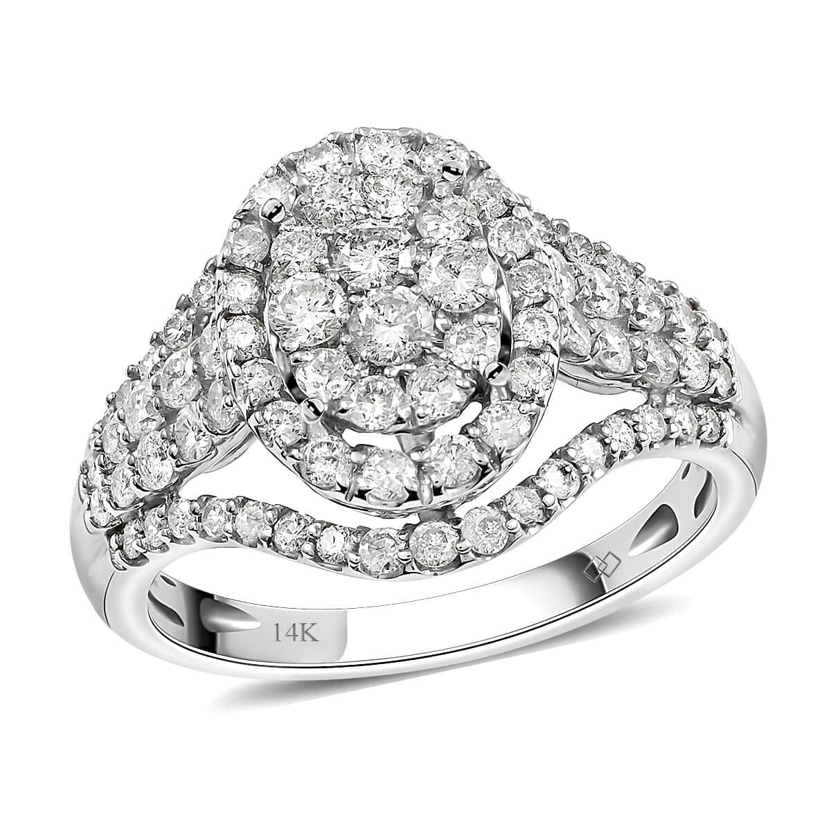 NY Closeout 14K White Gold G-H I1 Diamond Cluster Ring 4.35 Grams 1.50 ctw image number 0