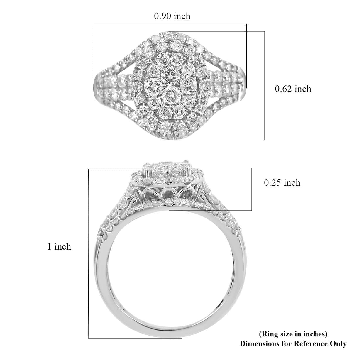 NY Closeout 14K White Gold G-H I1 Diamond Cluster Ring 4.35 Grams 1.50 ctw image number 5