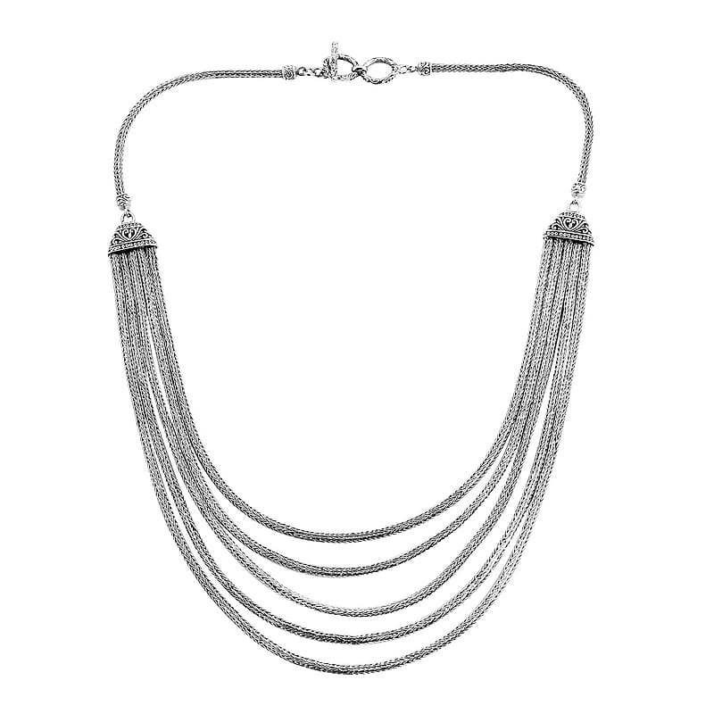 Bali Legacy Sterling Silver Multi Layered Tulang Naga Chain Necklace 20 Inches 60.50 Grams