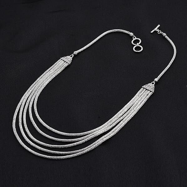 Bali Legacy Sterling Silver Multi Layered Tulang Naga Chain Necklace 20 Inches 60.50 Grams