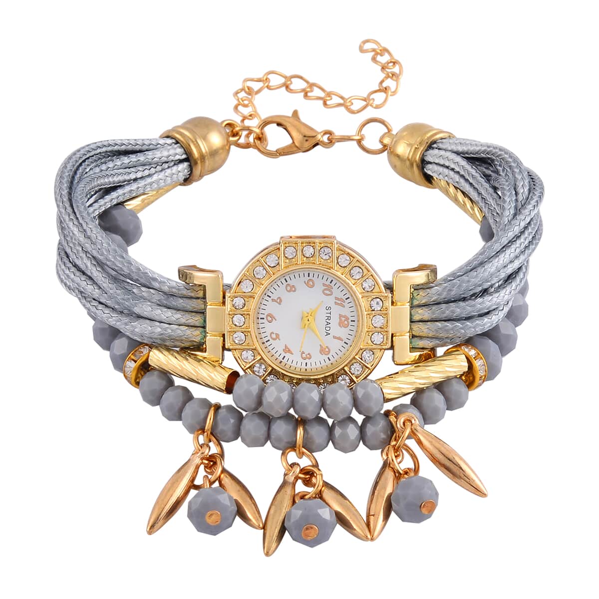 Strada Austrian Crystal, Gray Pearl Glass, Resin Japanese Movement Bracelet Watch in Goldtone with Gray Nylon Strap (25.4 mm) (8.00-9.00 Inches) image number 0