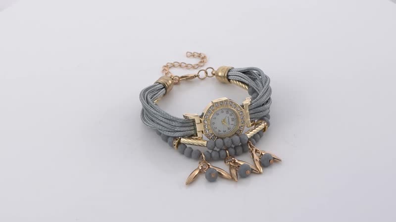 Strada Austrian Crystal, Gray Pearl Glass, Resin Japanese Movement Bracelet Watch in Goldtone with Gray Nylon Strap (25.4 mm) (8.00-9.00 Inches)
